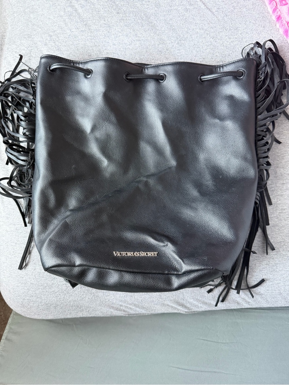 Victoria's Secret Black Fringe Bucket Bag